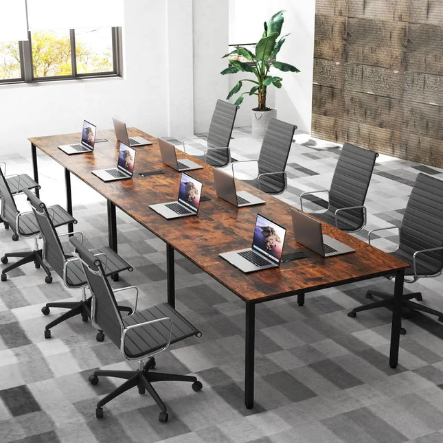 8 FT Conference Room Table Large Meeting Table Seats up to 10 People-Rustic Brown - Rustic Brown - Standing Desks