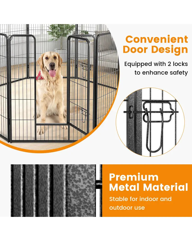 8 Panel 40 Inch Height Pet Fence Indoor Outdoor-40 inches - Black - Pet Gate