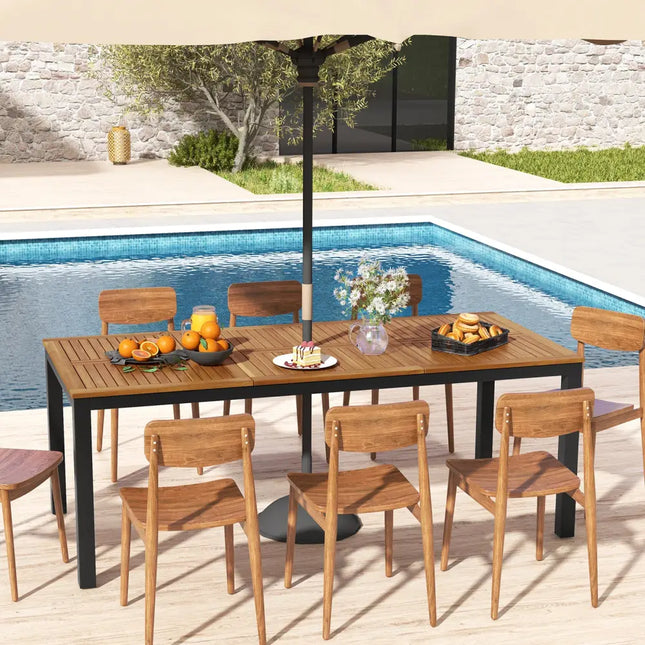 8-Person Outdoor Dining Table 79 Inch Acacia Wood Patio Table with Umbrella Hole - Natural - Patio Dining Tables