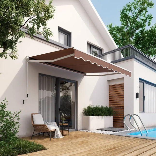 8 x 6.6 Feet Patio Retractable Awning withManual Crank Handle-Coffee - Brown - Canopies