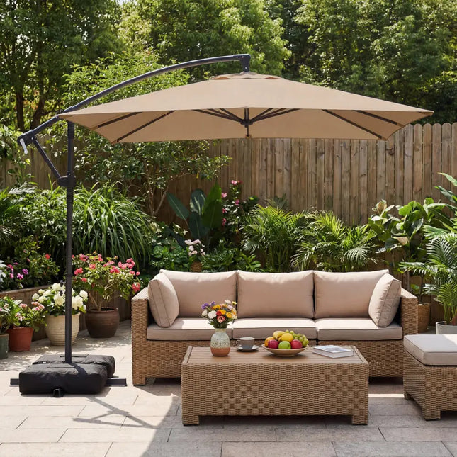 8 x 8 FT Offset Cantilever Patio Umbrella Square Hanging Outdoor Market Umbrella with 360° Rotation-Rustic Brown