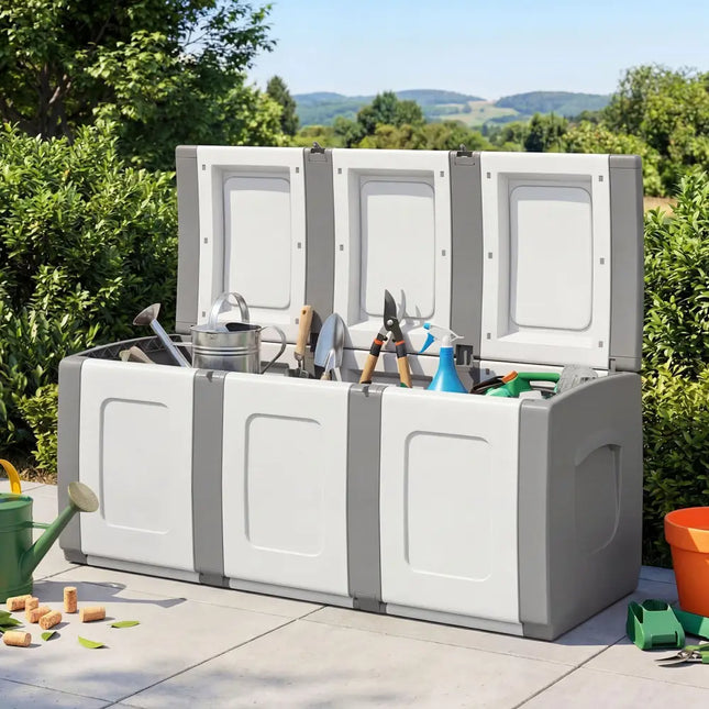 80 Gallon Patio Container with Lockable Lid for Packages and Garden-Gray - Gray - Garden Tools