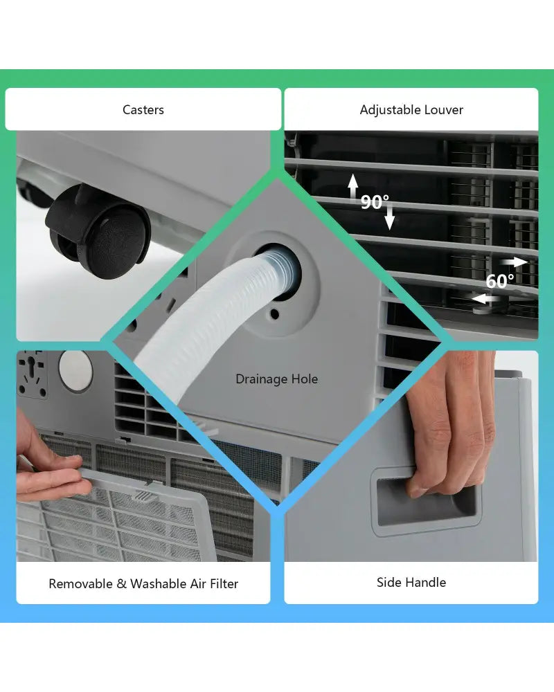 8000BTU 3-in-1 Portable Air Conditioner with Remote Control-Gray - Gray - Portable Air Conditioners
