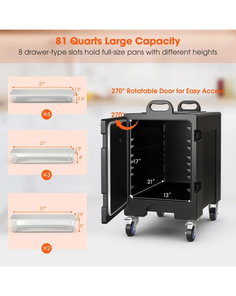 81 Quart Capacity End-loading Insulated Food Pan Carrier with Wheels - Black - Food Warmers & Burners