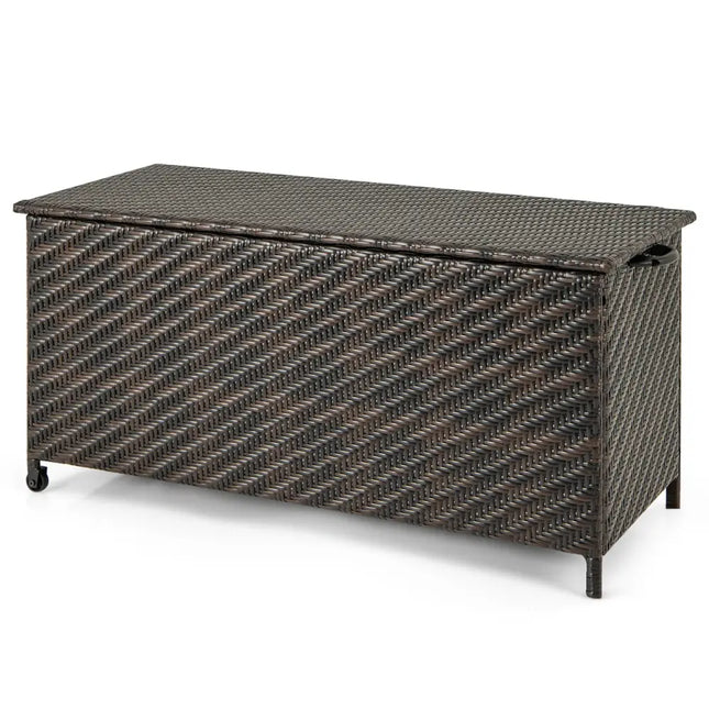 85 Gallon Outdoor Storage Box with Removable Liner and Universal Wheels-Brown - Brown - Sheds & Outdoor Storage