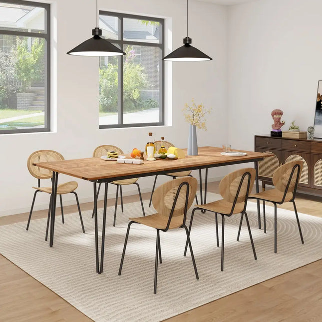 86.5 Inch Rectangular Patio Dining Table for 8 with Acacia Wood Tabletop and Umbrella Hole-86.5 inches - Natural &