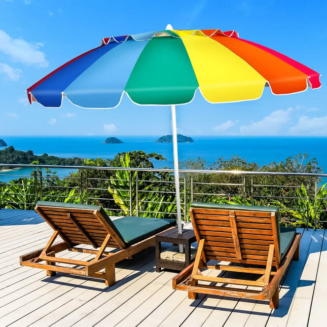 8FT Portable Beach Umbrella with Sand Anchor and Tilt Mechanism for Garden and Patio-Multicolor - Multicolor - Outdoor