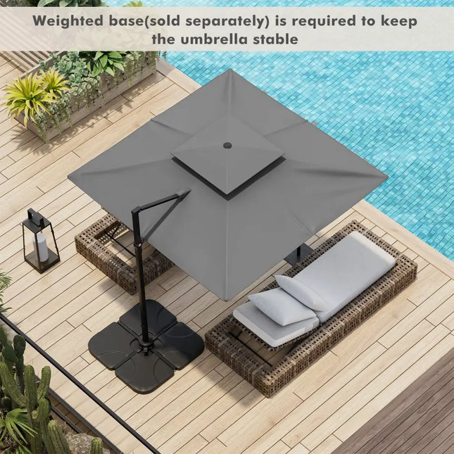 9.5 Feet Cantilever Patio Umbrella with 360° Rotation and Double Top-Gray - Gray - Outdoor Umbrellas
