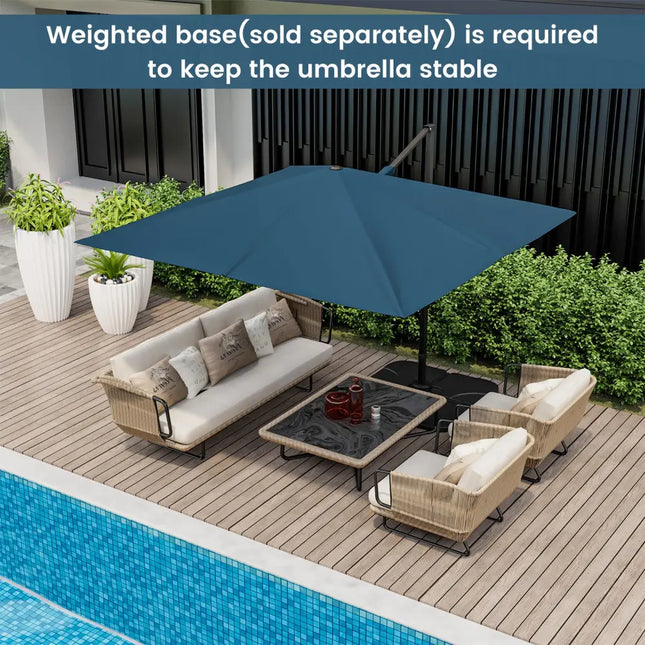 9.5 Feet Square Patio Cantilever Umbrella with 360° Rotation-Navy - Navy - Outdoor Umbrellas