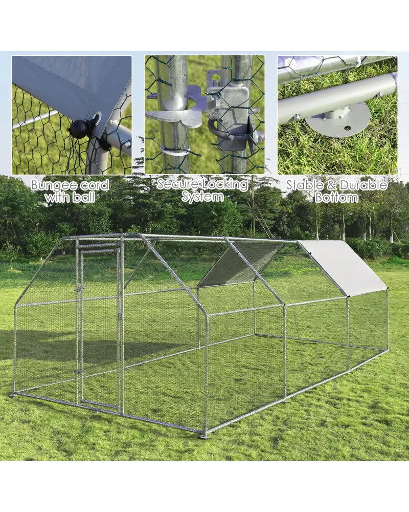 9.5 x 19 Feet Large Walk In Chicken Coop - Silver - Chicken Coops