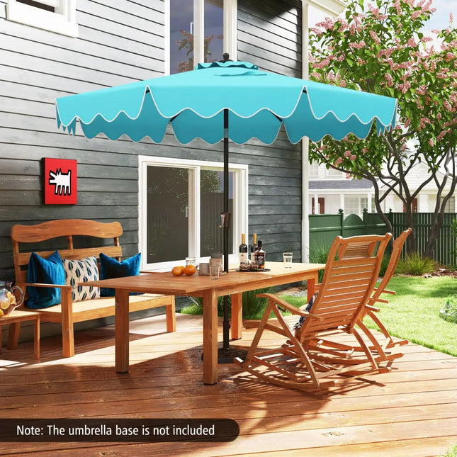 9 Feet Patio Umbrella with Crank Handle and Push Button Tilt-Turquoise - Turquoise - Outdoor Umbrellas