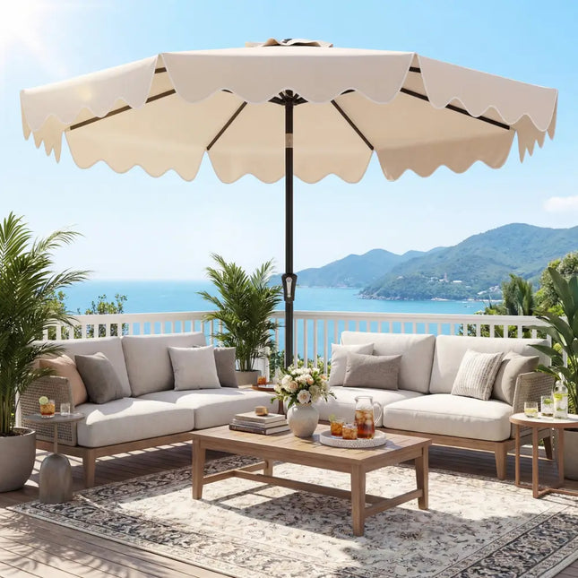 9 Feet Patio Umbrella with Weighted Base and Sandbags-Beige - Beige - Outdoor Umbrellas