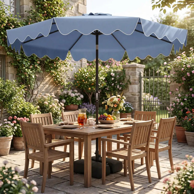 9 Feet Patio Umbrella with Weighted Base and Sandbags-Blue - Blue - Outdoor Umbrellas