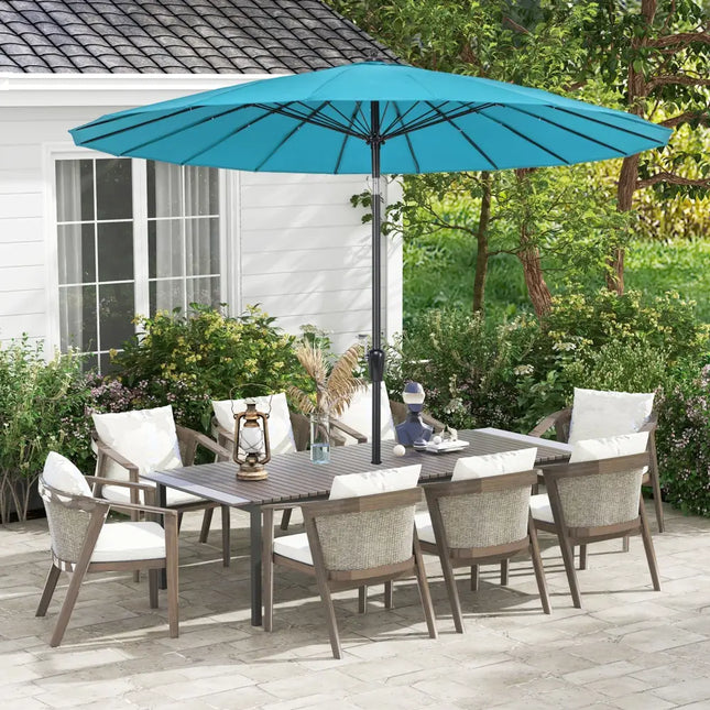 9 Feet Round Patio Umbrella with 18 Fiberglass Ribs-Turquoise - Turquoise - Outdoor Umbrellas