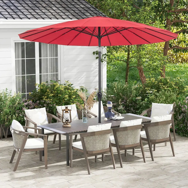 9 Feet Round Patio Umbrella with 18 Fiberglass Ribs-Wine - Wine - Outdoor Umbrellas