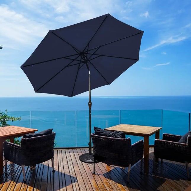 9 Feet Solar LED Lighted Patio Market Umbrella Tilt Adjustment Crank Lift-Dark Blue - Dark Blue - Outdoor Umbrellas