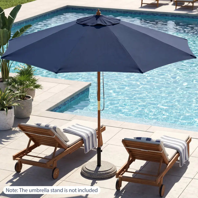 9 FT Patio Umbrella Outdoor Table Market Umbrella with 8 Sturdy Bamboo Ribs-Navy - Navy - Outdoor Umbrellas