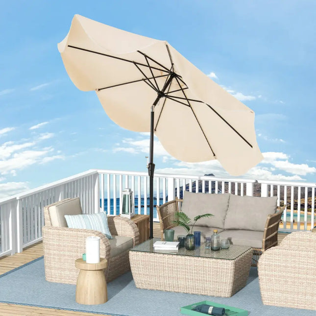 9 FT Patio Umbrella with Crank Handle and Push Button Tilt-Beige - Beige - Outdoor Umbrellas