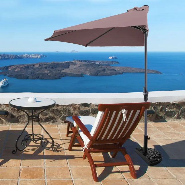 9’ Half Round Patio Umbrella Sunshade without Weight Base - Tan - Outdoor Umbrellas