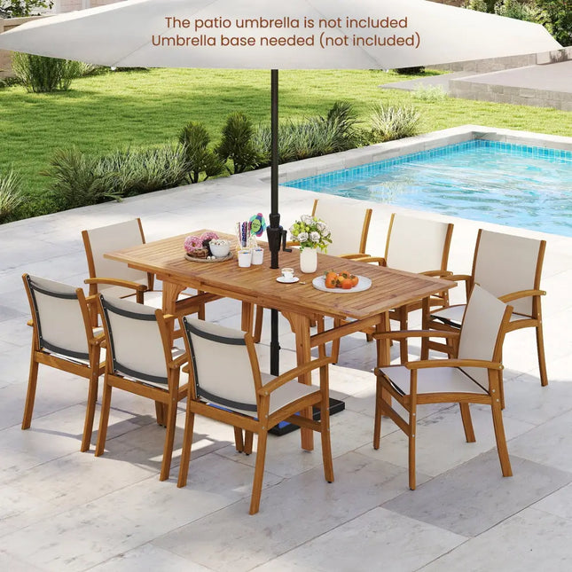 9 Pieces Outdoor Acacia Wood Patio Dining Set for 6-8-Yellow - Beige - Patio Dining Sets