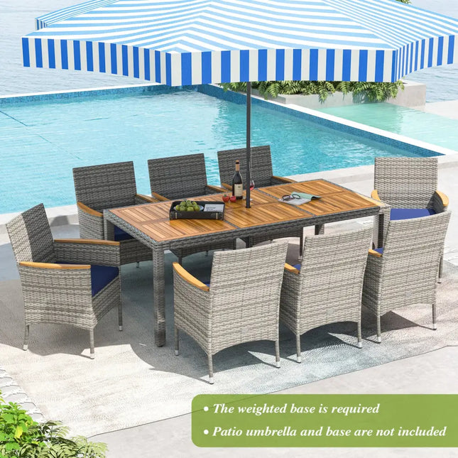 9 Pieces Patio PE Wicker Dining Set for Deck Garden and Yard-Navy - Navy - Patio Dining Sets