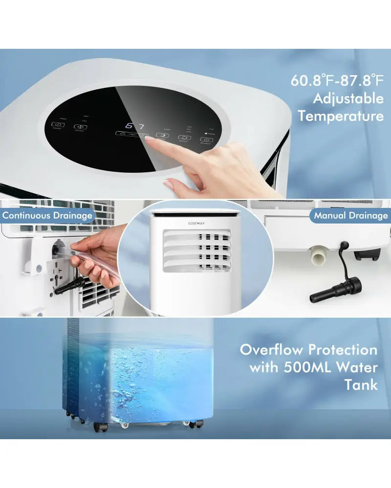 9000 BTU 3 in 1 Portable Air Conditioner with Fan and Dehumidifier-White - White - Portable Air Conditioners