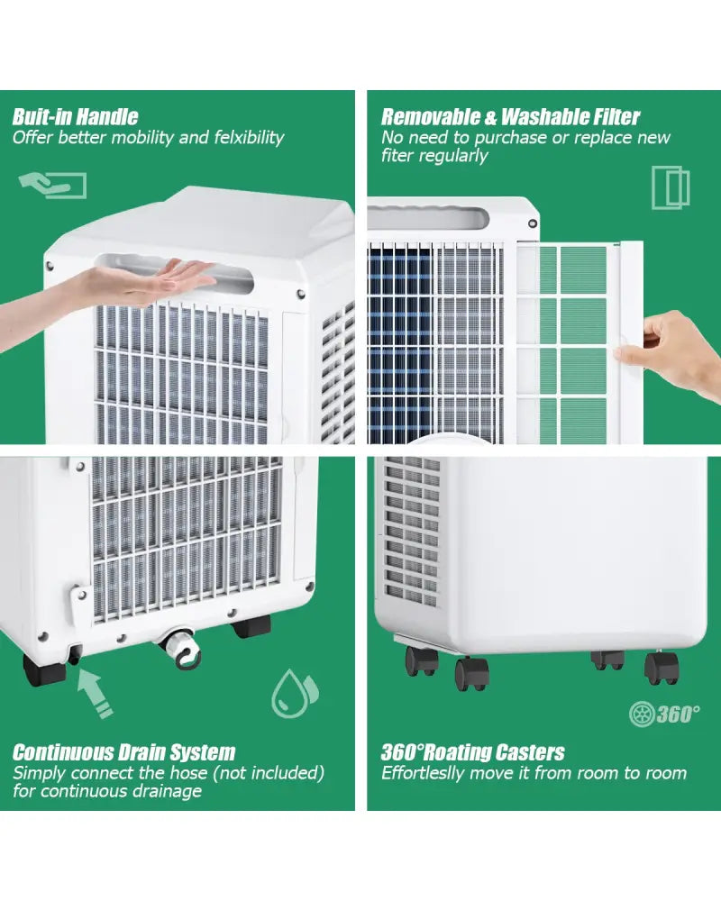 9000 BTU Portable Air Conditioner with Built-in Dehumidifier and Remote Control - Black & White - Portable Air