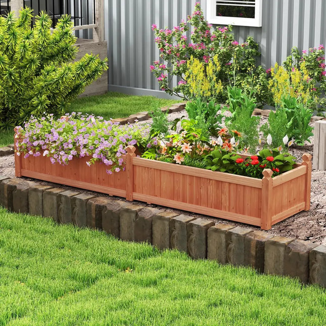 91 x 24 x 16 Inch Divisible Planter Box with Corner Drainage and Non-woven Liner for Growing Vegetables-Brown - Brown