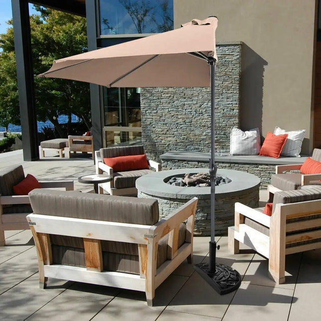 9Ft Patio Bistro Half Round Umbrella -Beige - Beige - Outdoor Umbrellas