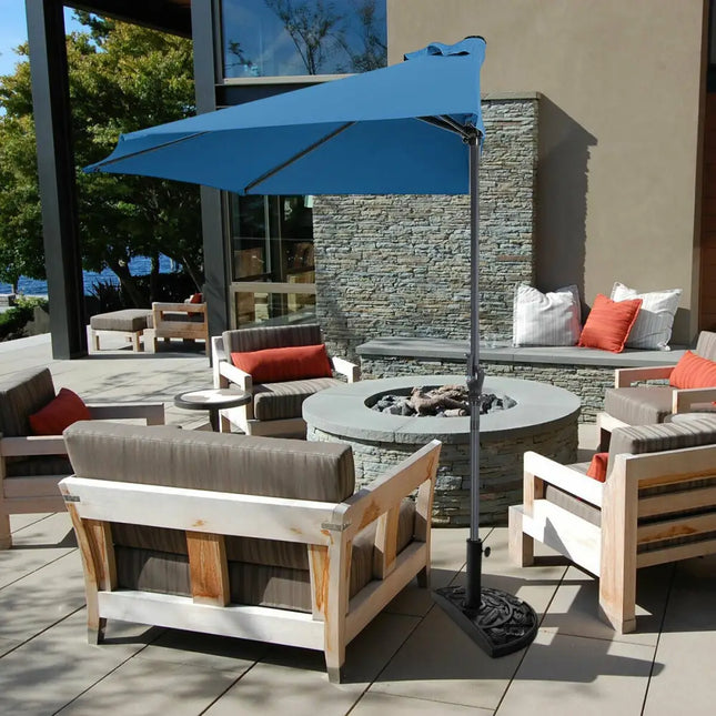 9Ft Patio Bistro Half Round Umbrella -Blue - Blue - Outdoor Umbrellas