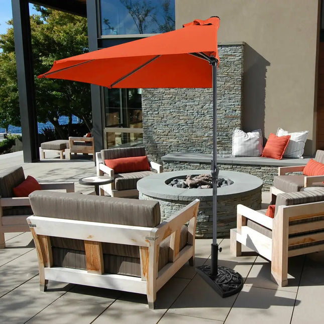 9Ft Patio Bistro Half Round Umbrella -Orange - Orange - Outdoor Umbrellas