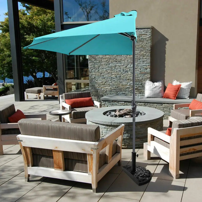 9Ft Patio Bistro Half Round Umbrella -Turquoise - Turquoise - Outdoor Umbrellas