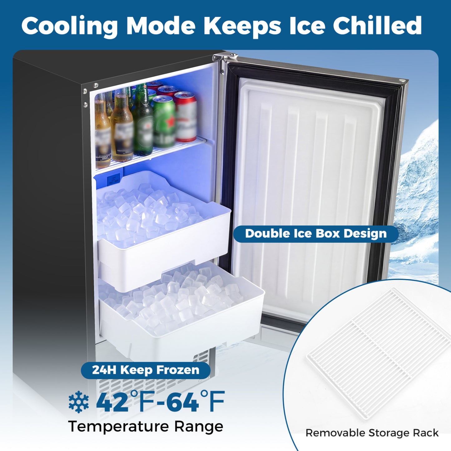 Commercial Under Counter Ice Maker 90 lbs/Day Built-in Freestanding Ice Making Machine