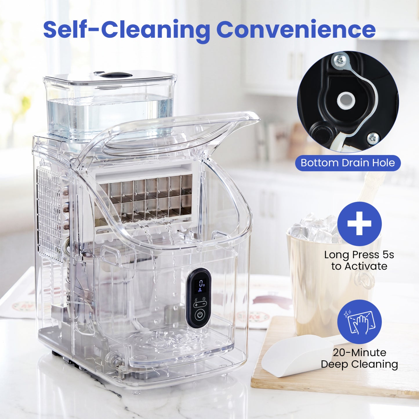 Countertop Ice Maker with External Tank and Self-Cleaning 13 Thickness Levels-Black