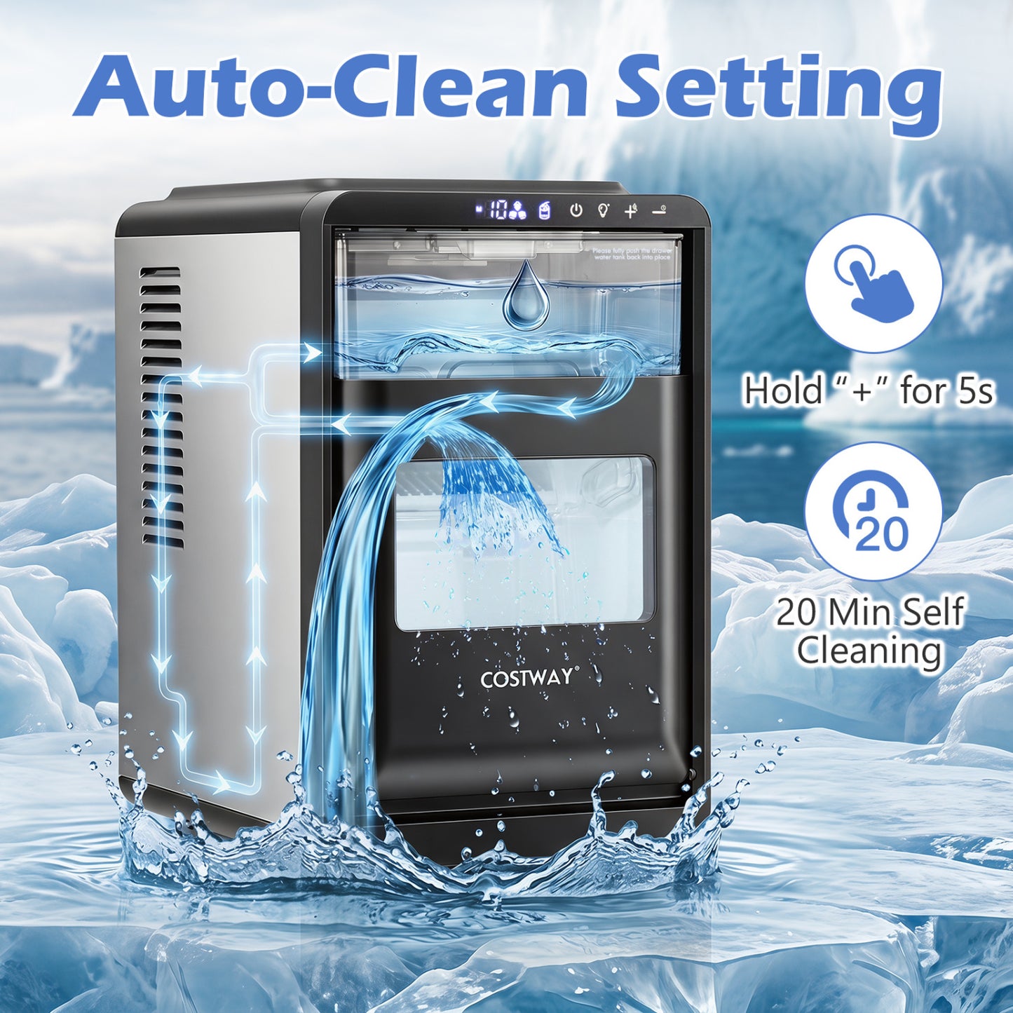 Crescent Ice Maker Countertop 26 Lbs/24H Ice Machine with 16 Crescent Cubes-Black