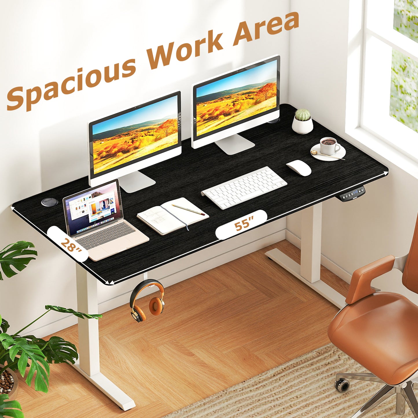 Electric Standing Desk Height Adjustable with 3 Memory Heights Black-L