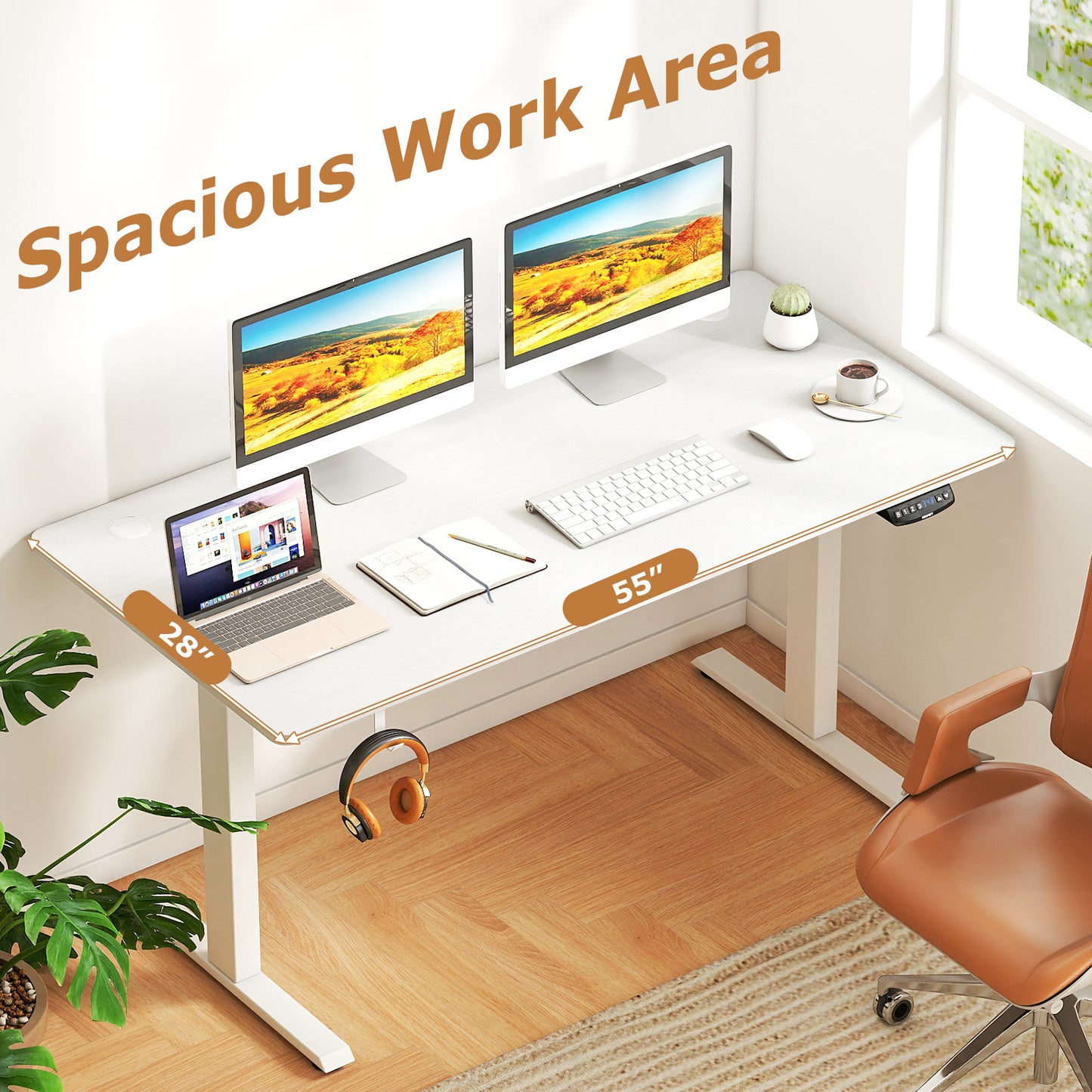 Electric Standing Desk Height Adjustable with 3 Memory Heights White-L