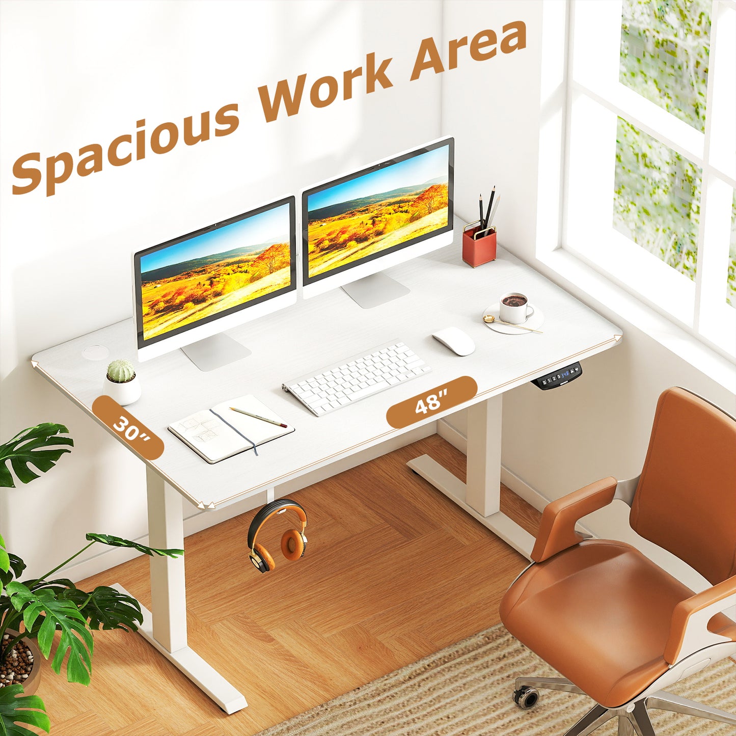 Electric Standing Desk Height Adjustable with 3 Memory Heights White-M