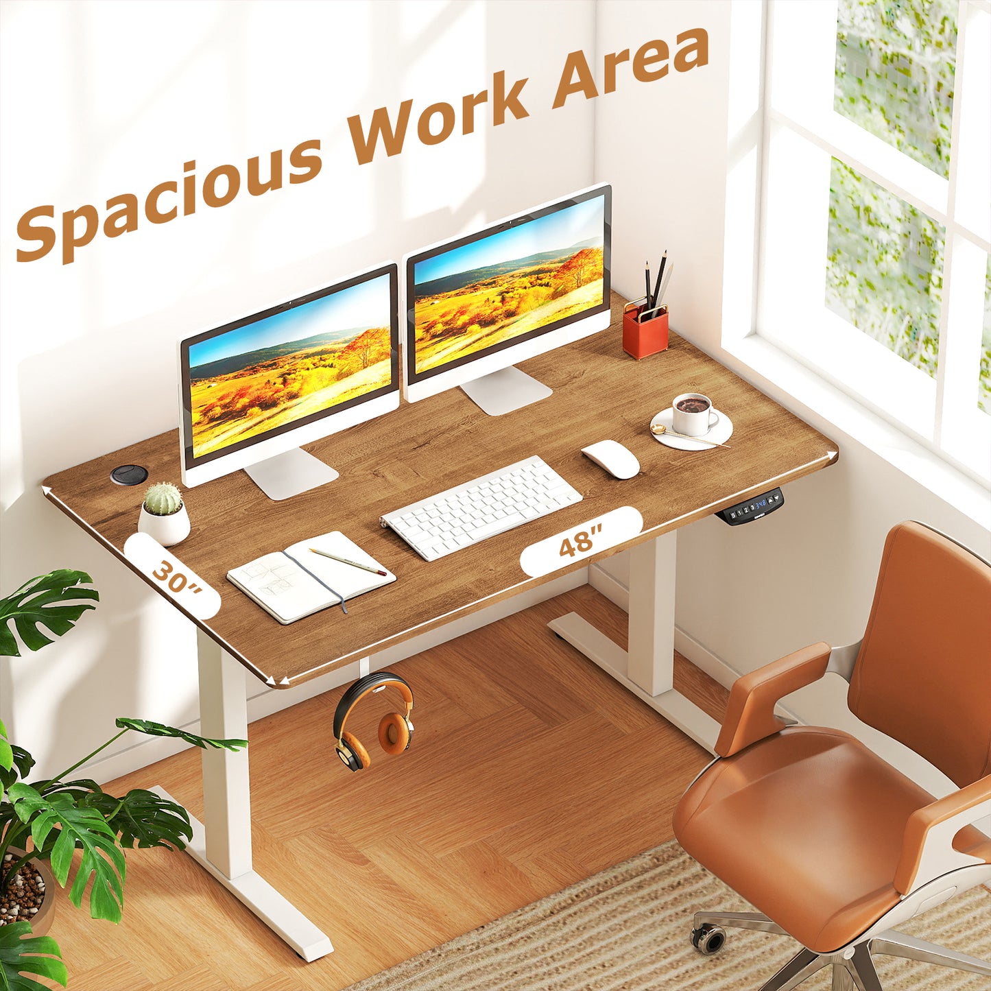 Electric Standing Desk Height Adjustable with 3 Memory Heights Walnut-M