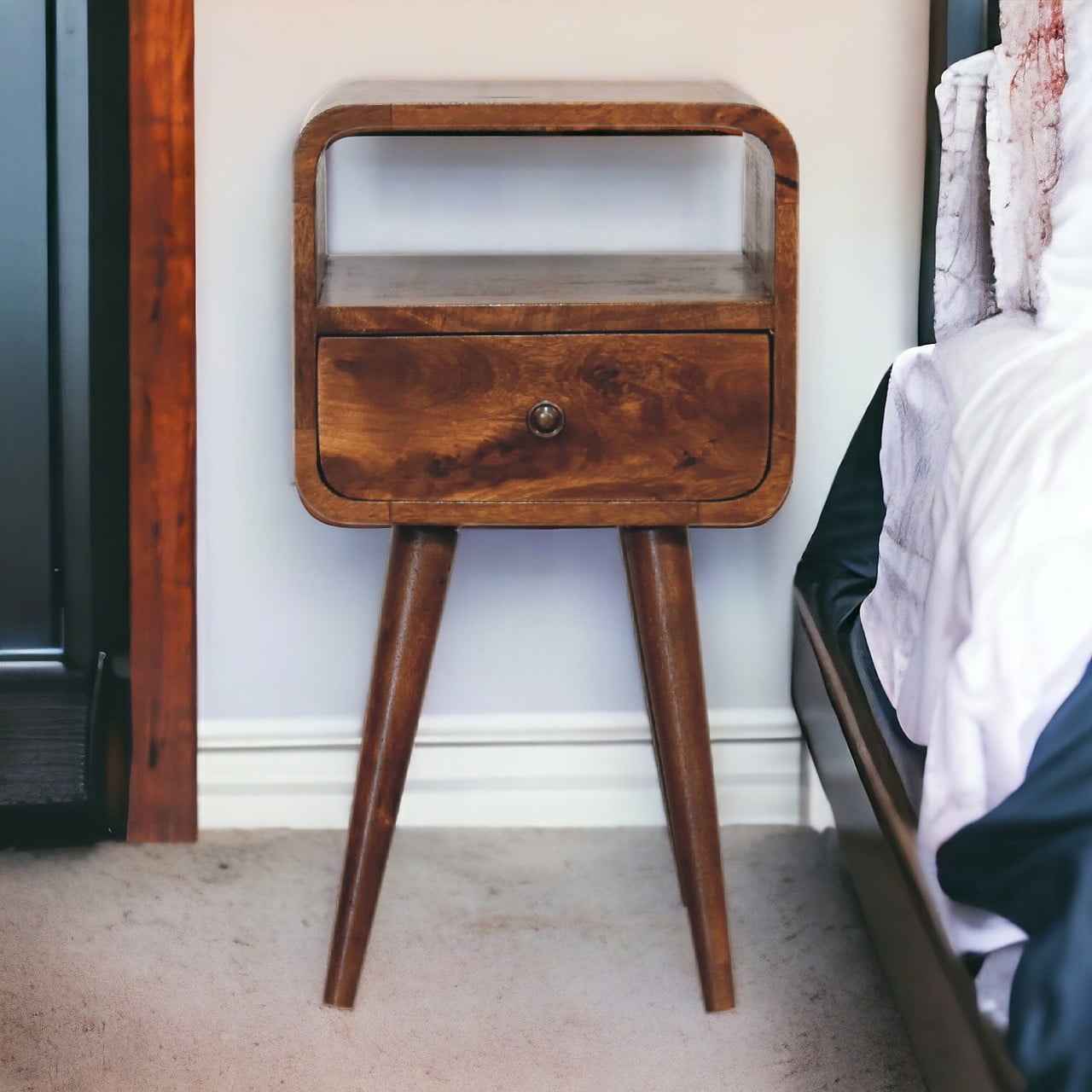 Mini Chestnut Curve Open Nightstand