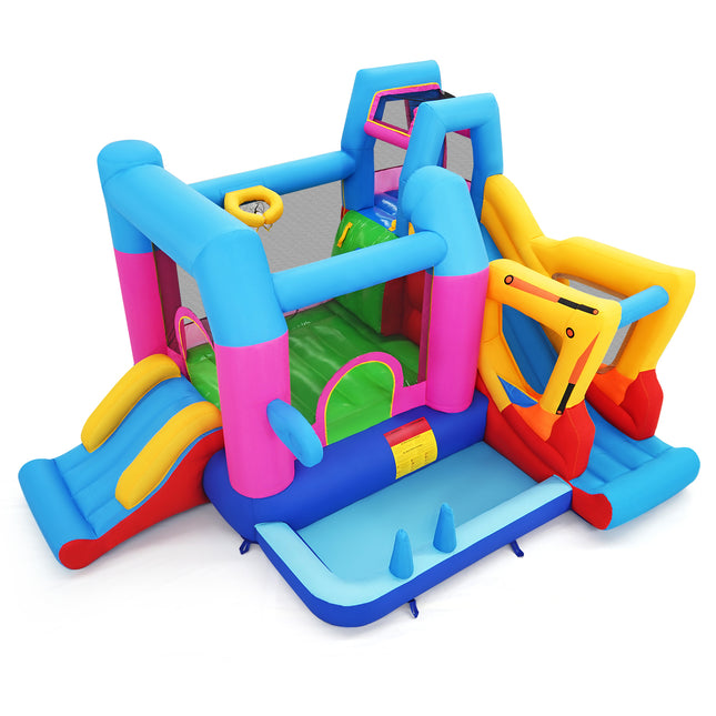 Inflatable Bounce House 8-in-1 Excavator Themed Kids Bouncer with 750W Blower