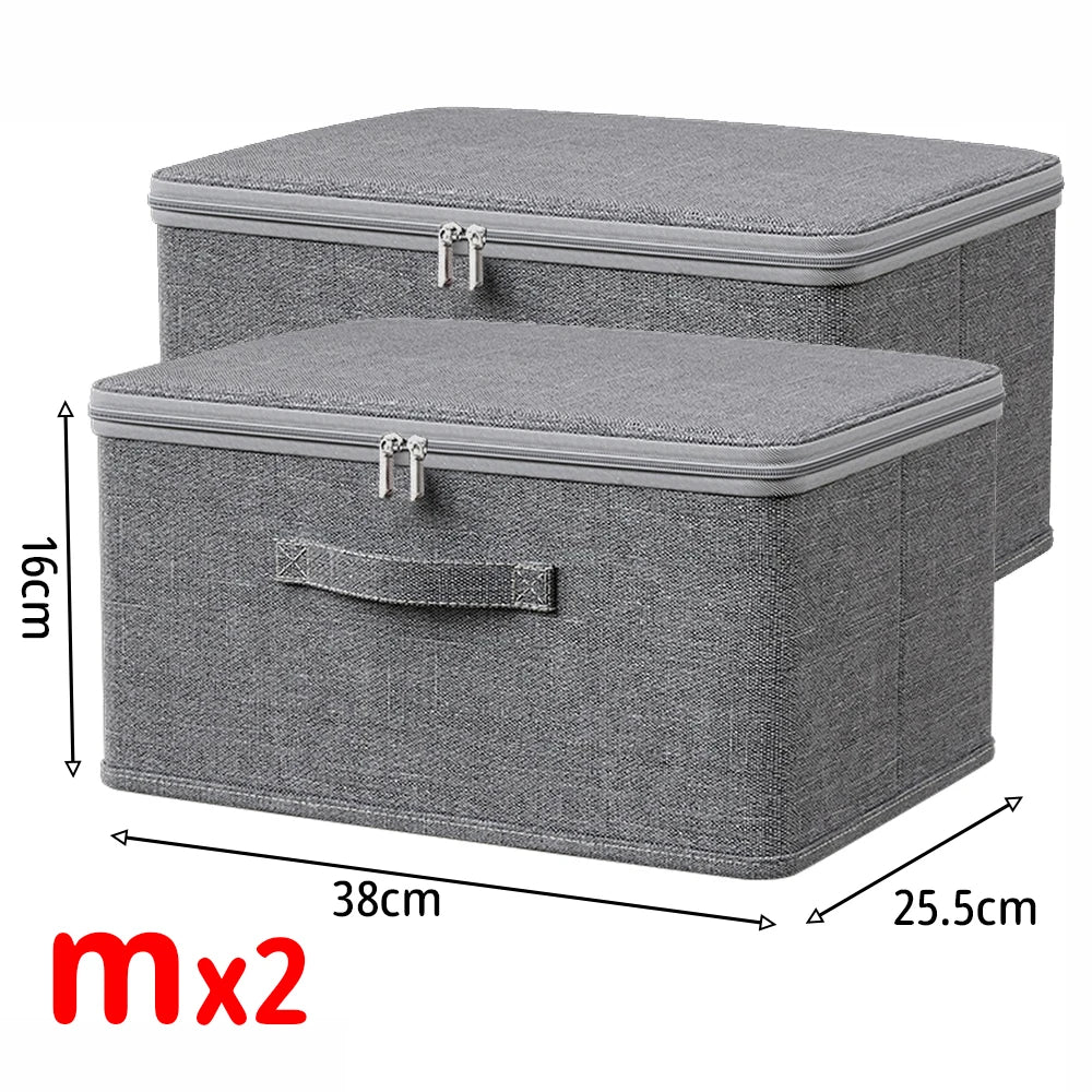 Foldable Clothes Storage Box with Cover Large Zippered Quilt Organizer