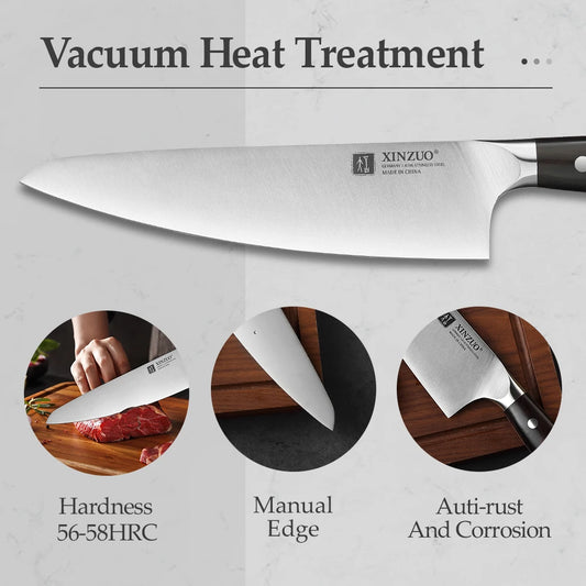 5PCS Stainless Steel Knife Set, German 1.4116 Steel, Ebony Handle