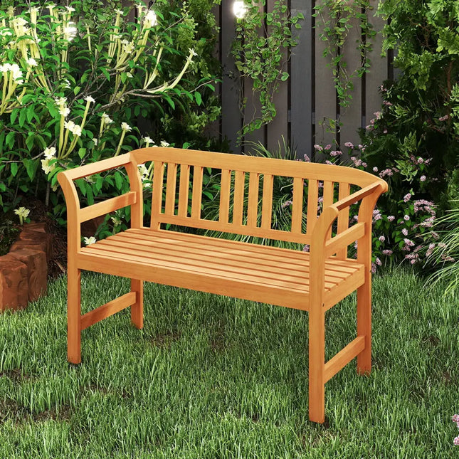 Acacia Wood 2-Person Patio Loveseat with Backrest and Armrests - Outdoor Benches