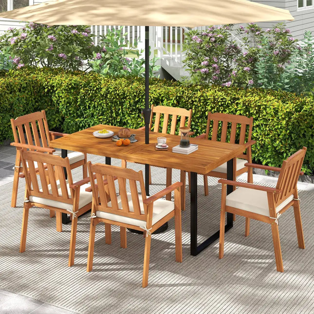Acacia Wood Dining Table for 6 People Wooden Rectangular Table - Patio Dining Tables