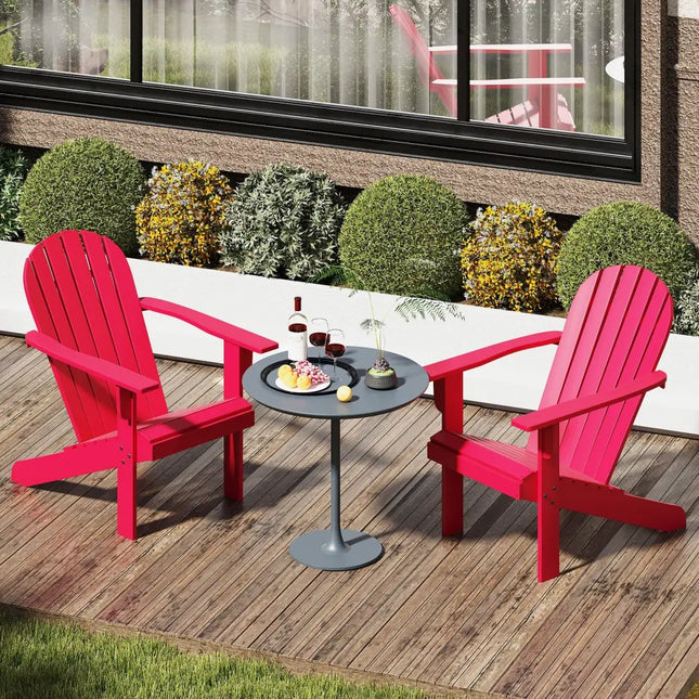 Acacia Wood Lounge Patio Adirondack Chair with Inclined Seat-Red - Red - Adirondack Chairs