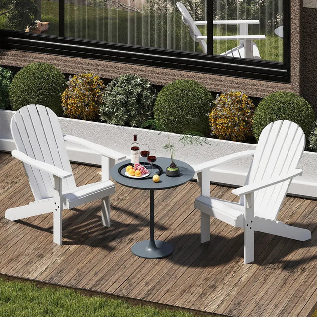 Acacia Wood Lounge Patio Adirondack Chair with Inclined Seat-White - White - Adirondack Chairs