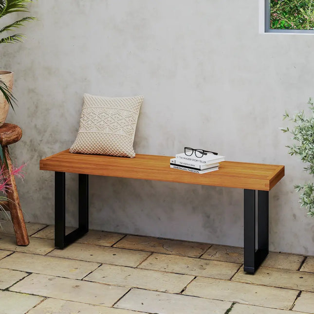 Acacia Wood Outdoor Bench 48 Inch Long Patio Dining Bench-1 Piece - Natural - Outdoor Benches