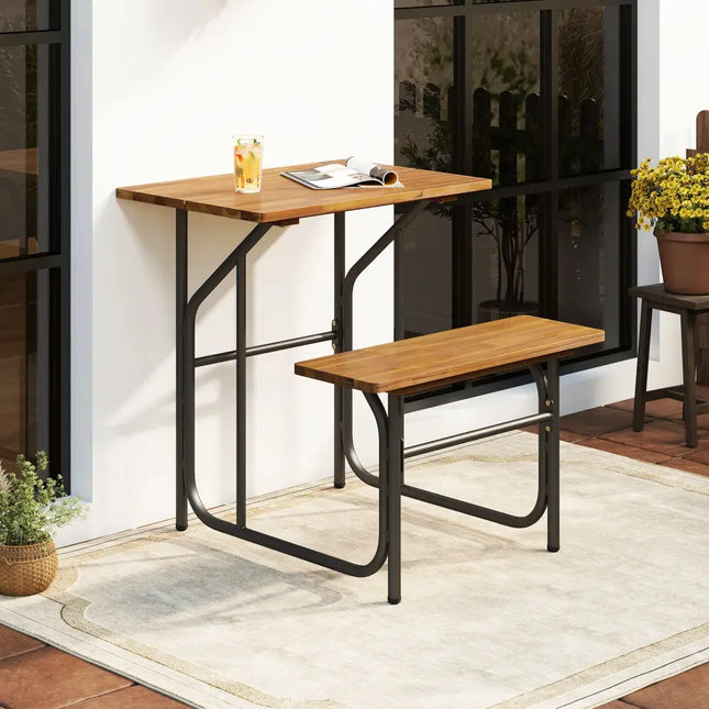 Acacia Wood Patio Table Bench Set One-Side Picnic Table and Seat - Natural - Picnic Tables
