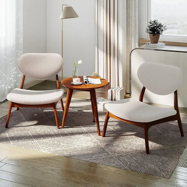 Accent Chairs Set of 2 with Side Table and Solid Wood Frame-Beige - Beige - Accent Chairs
